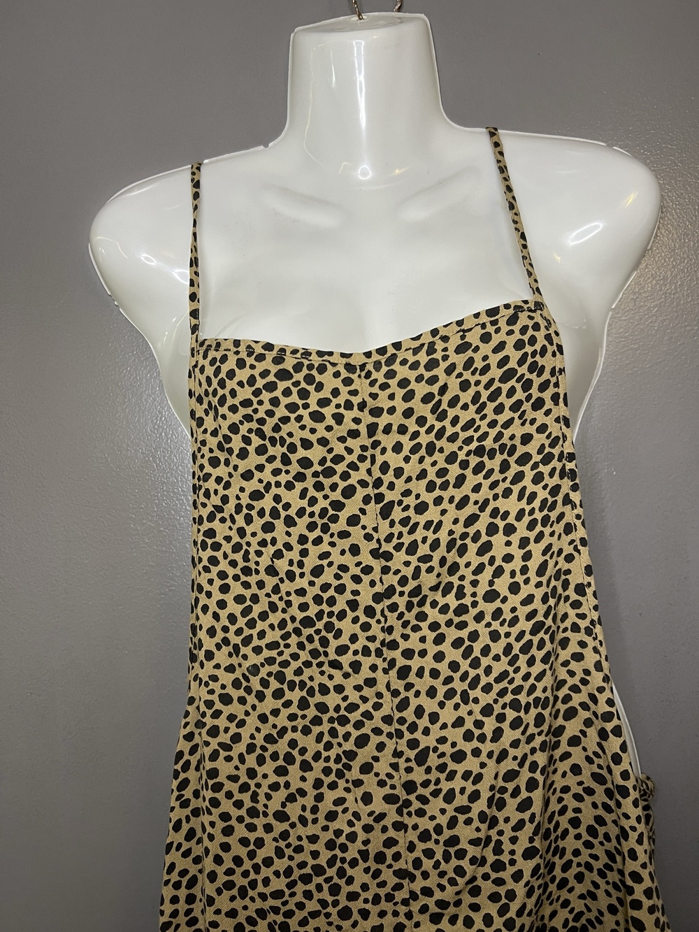 Aerie Dress Womens Medium Beige Leopard Square Neck Trapeze Sundress Pockets